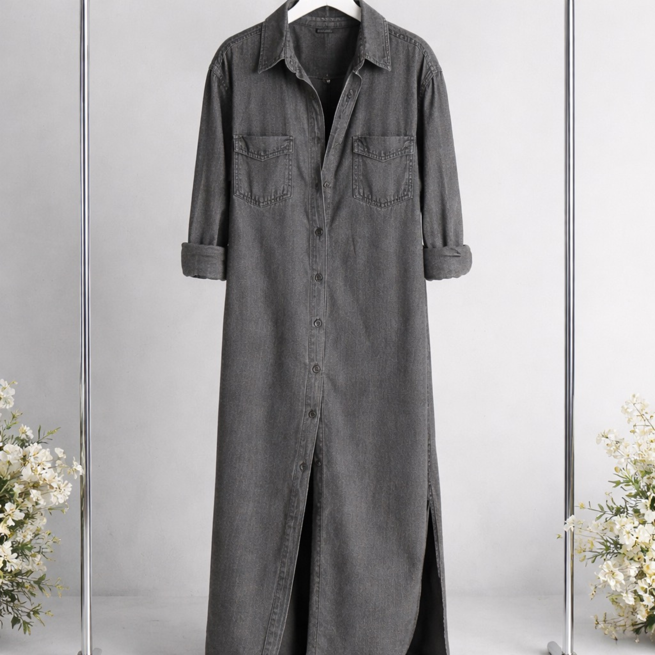 Valeria | Denim Maxi-Hemdblusenkleid mit Knopfleiste