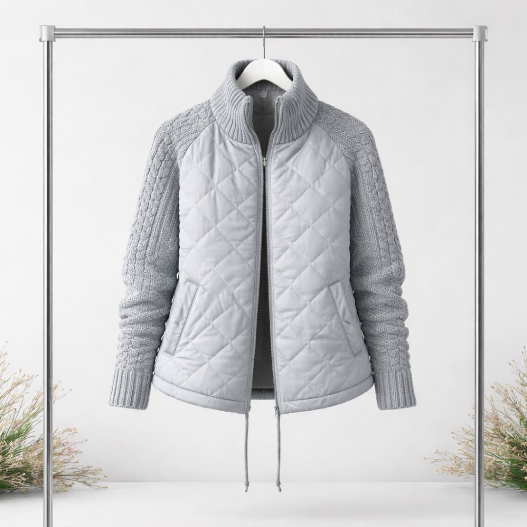 Alina | Gestrickte Patchwork-Pufferjacke mit Struktur