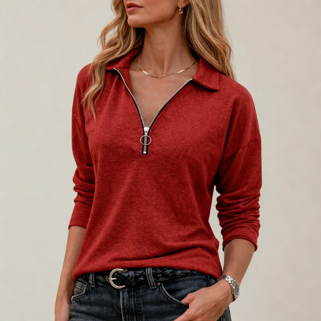 Clara | Eleganter Pullover mit Reißverschlusskragen