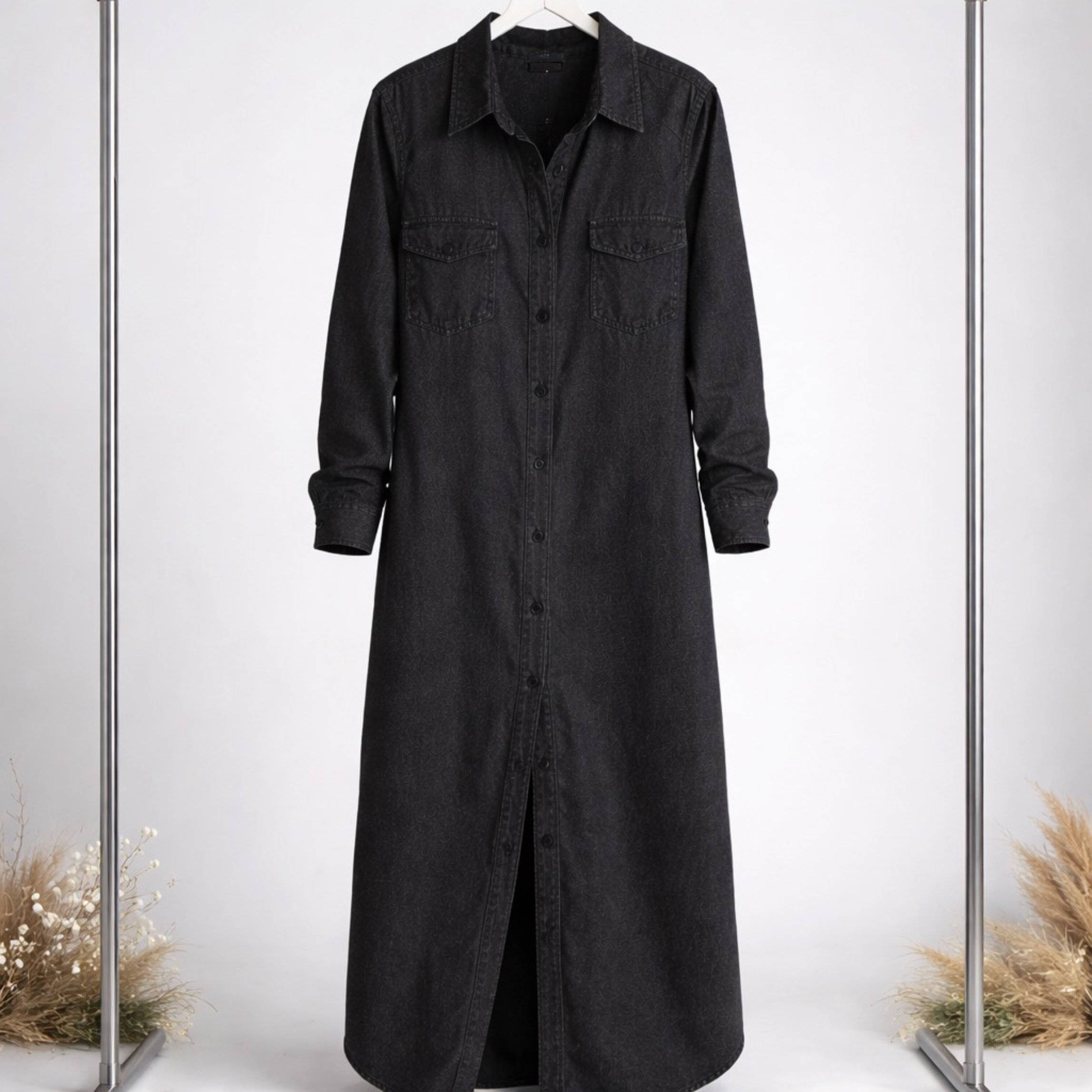 Valeria | Denim Maxi-Hemdblusenkleid mit Knopfleiste