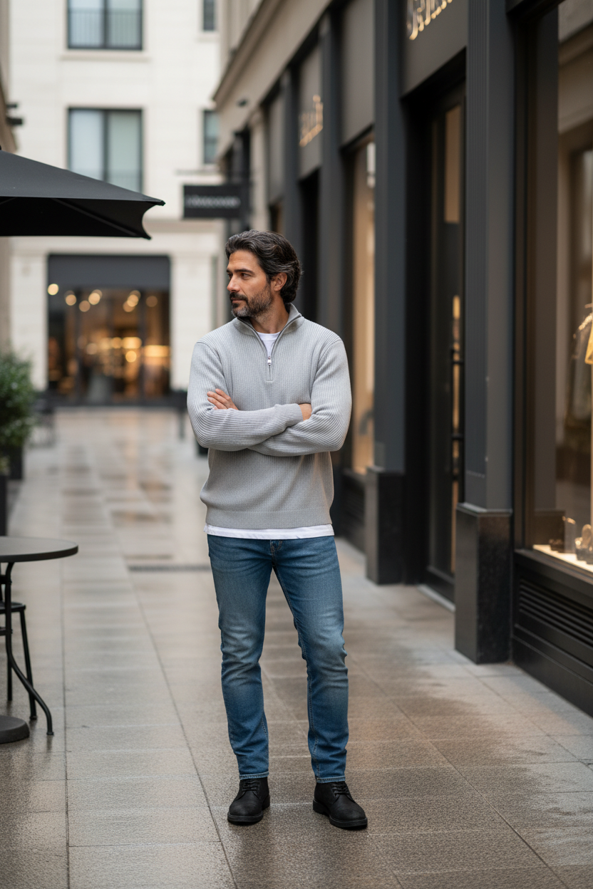 LEON | Eleganter Herrenpullover mit Halbreißverschluss
