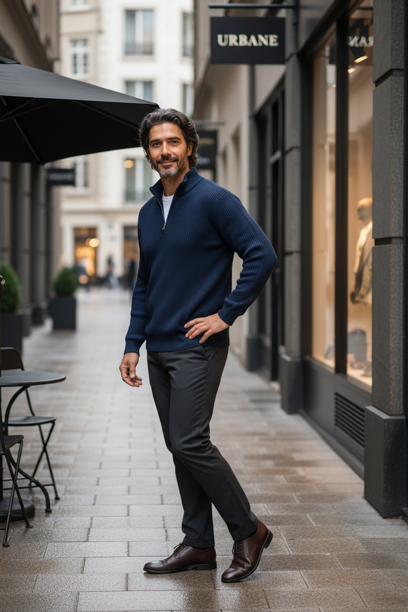 LEON | Eleganter Herrenpullover mit Halbreißverschluss