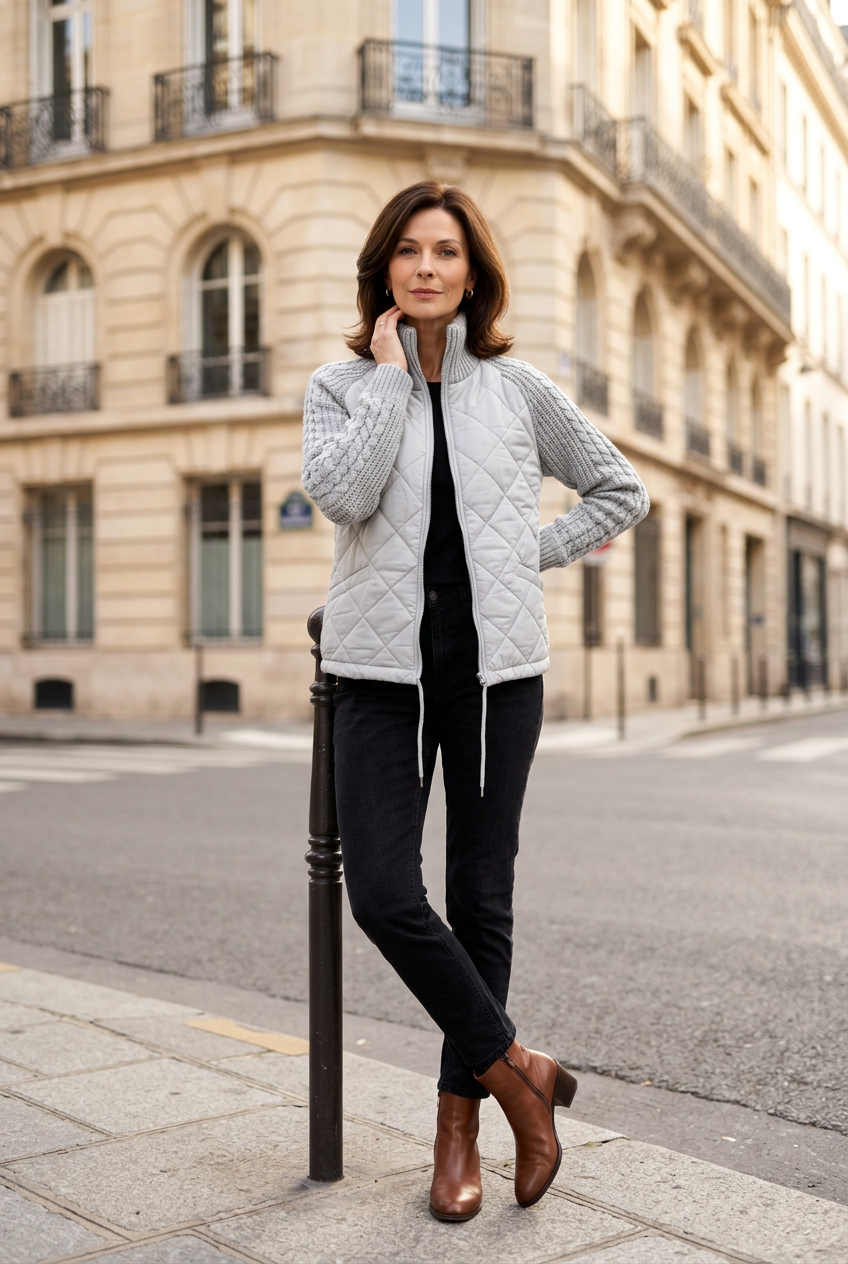 Alina | Gestrickte Patchwork-Pufferjacke mit Struktur