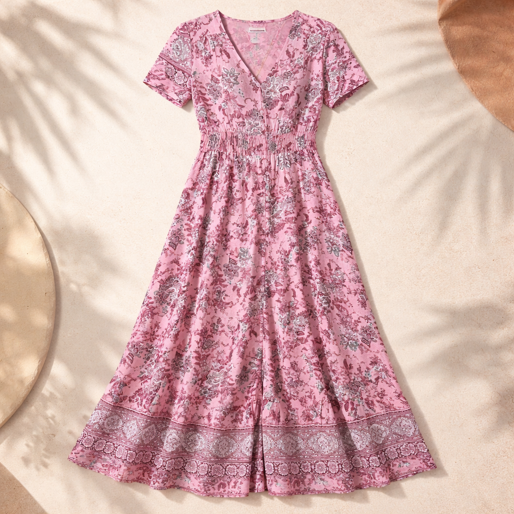 Nora | Florales Damen Sommerkleid mit V-Ausschnitt