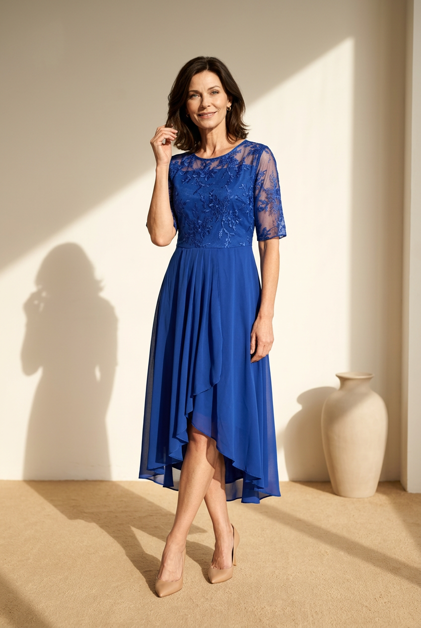 Celeste | elegantes Chiffonkleid mit Spitze