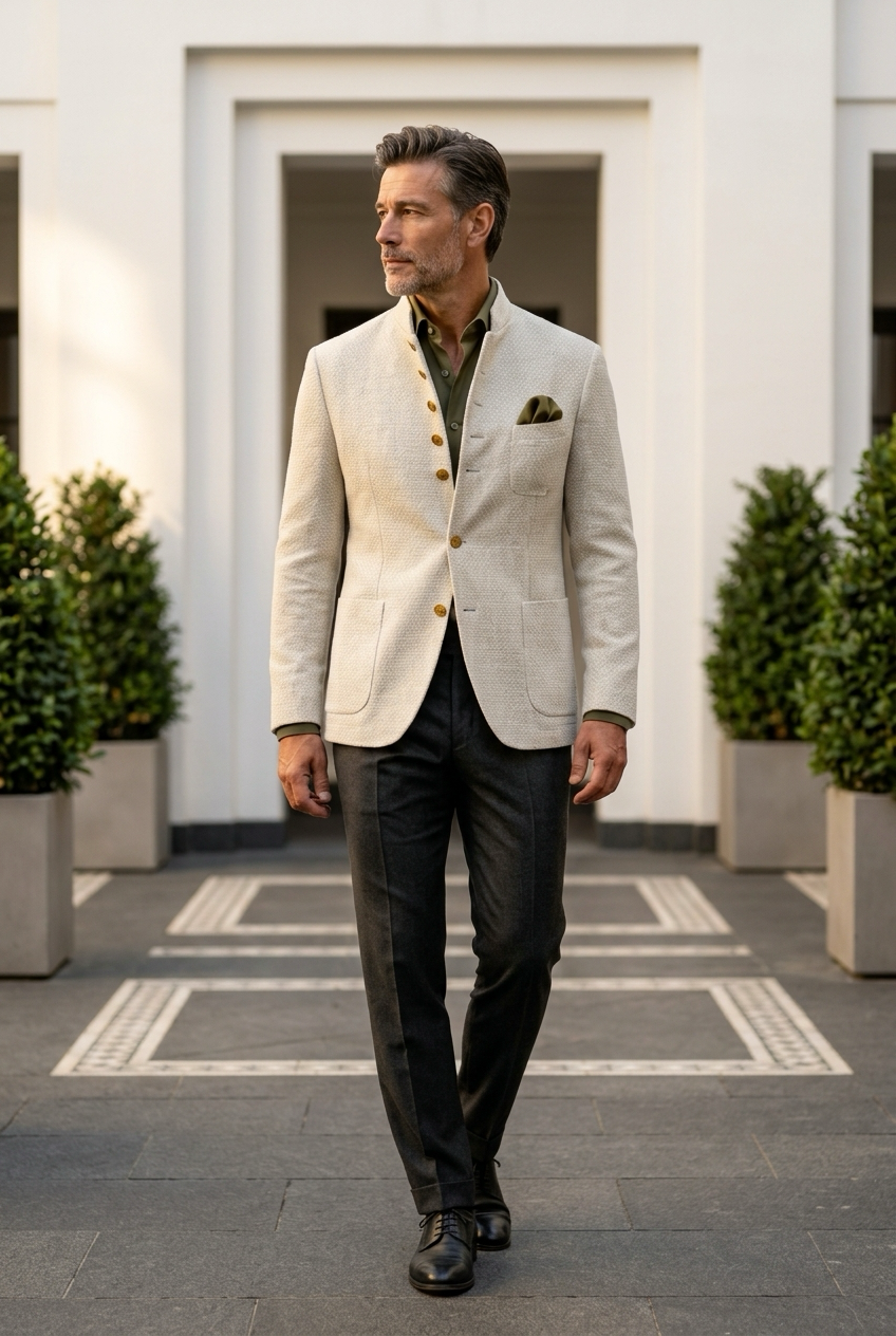 Alessandro | Strukturierter Strick-Blazer mit Stehkragen