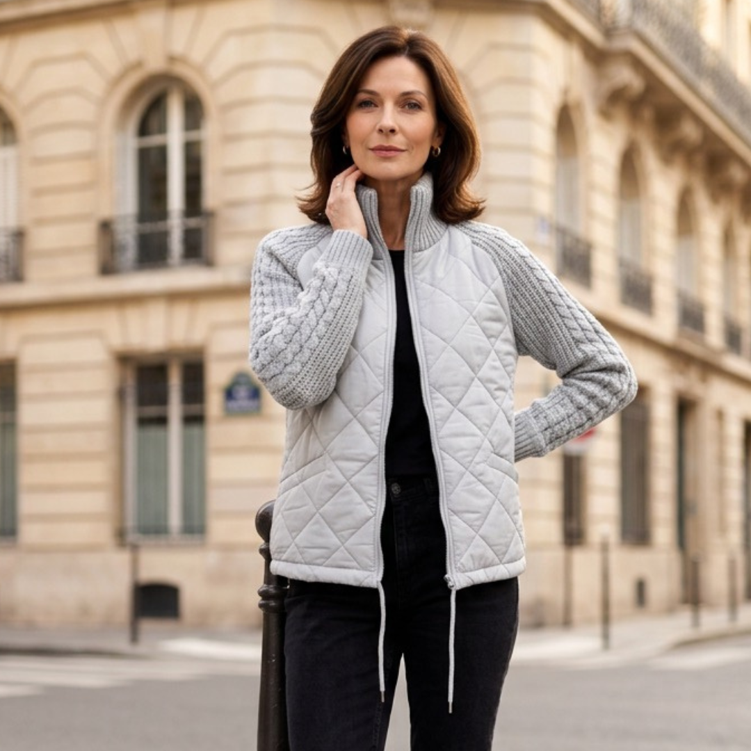 Alina | Gestrickte Patchwork-Pufferjacke mit Struktur