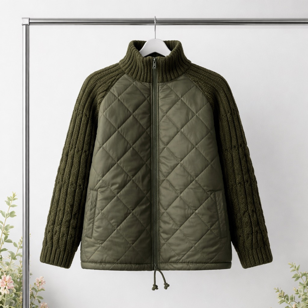 Alina | Gestrickte Patchwork-Pufferjacke mit Struktur