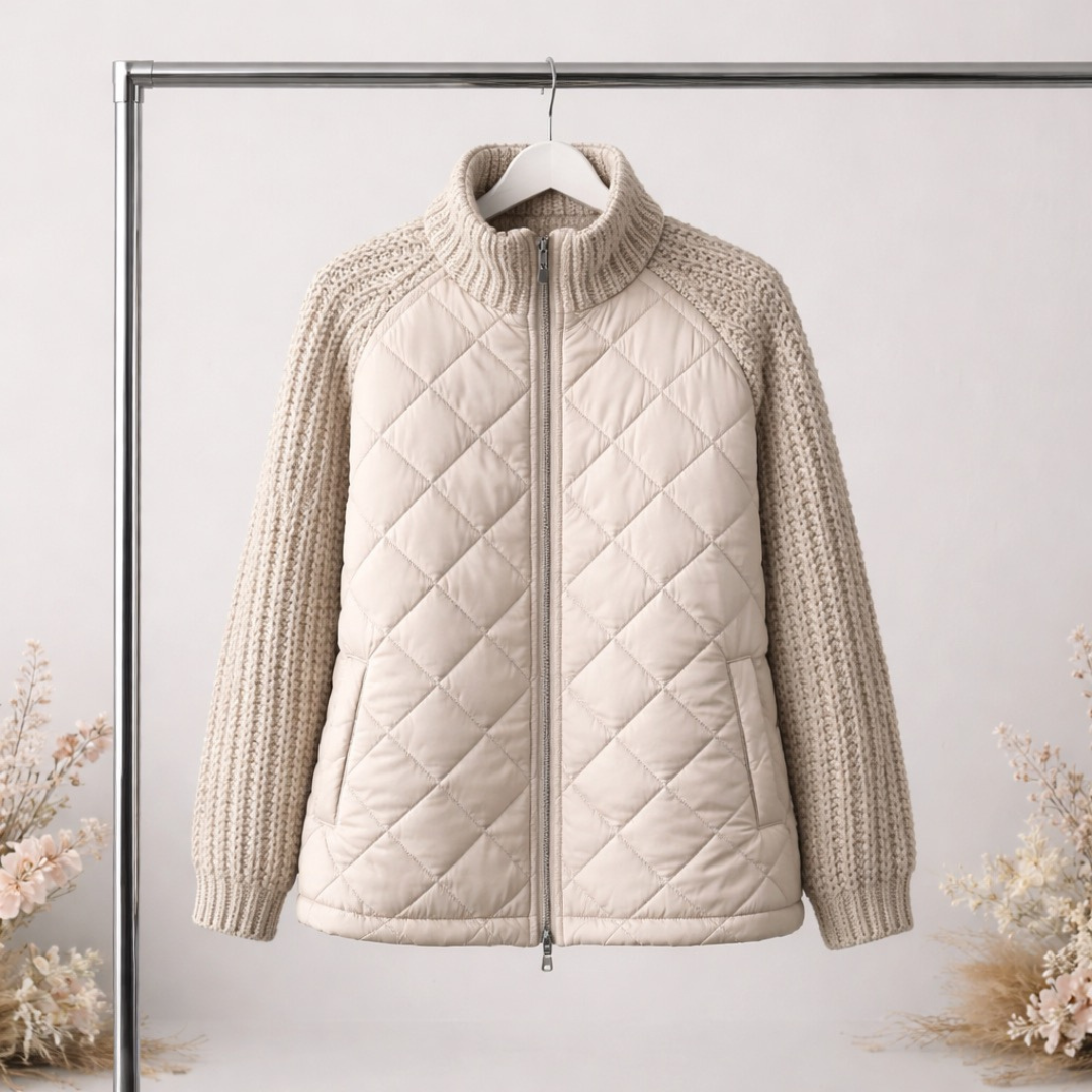 Alina | Gestrickte Patchwork-Pufferjacke mit Struktur