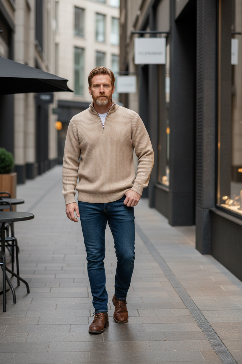 LEON | Eleganter Herrenpullover mit Halbreißverschluss