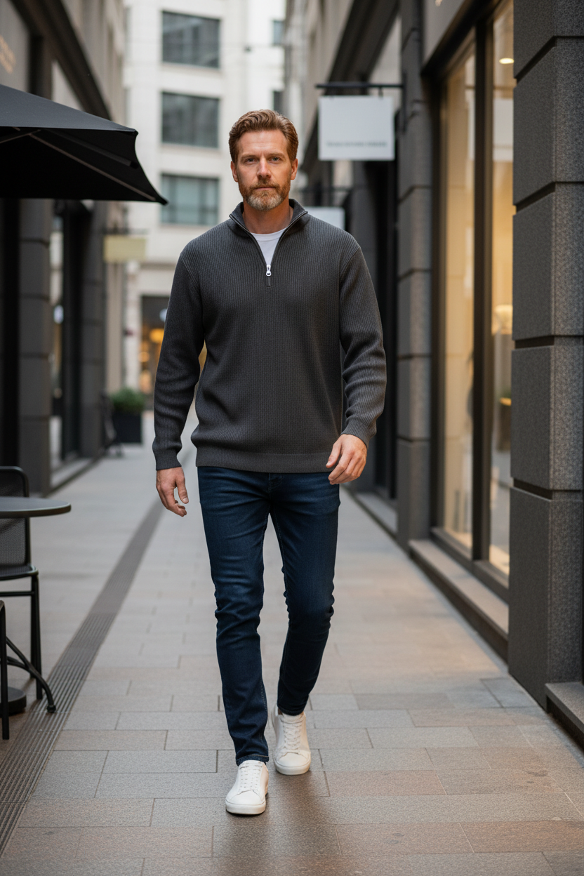 LEON | Eleganter Herrenpullover mit Halbreißverschluss