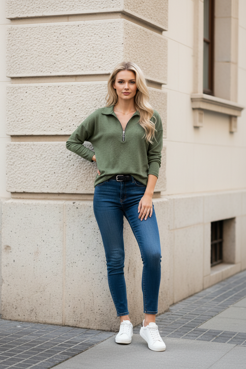 Clara | Eleganter Pullover mit Reißverschlusskragen