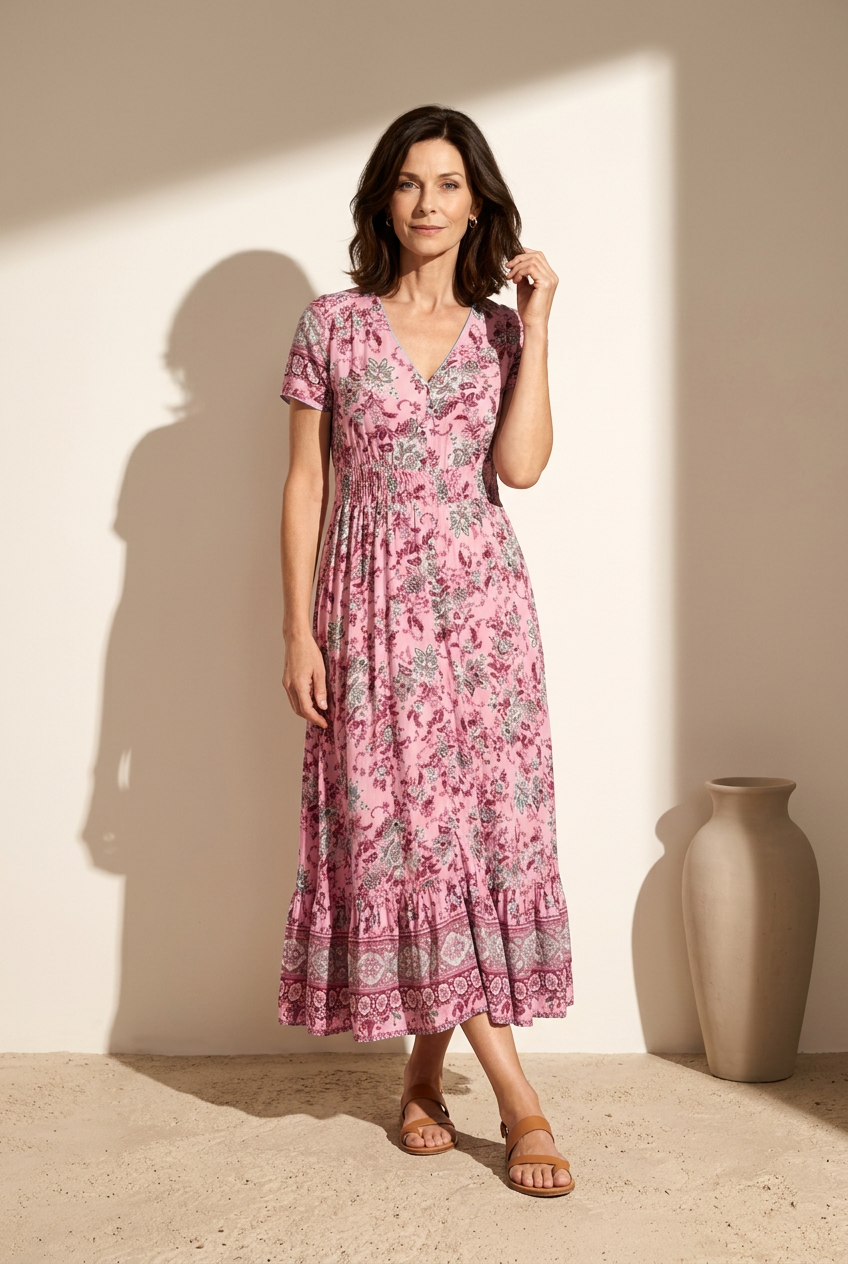 Nora | Florales Damen Sommerkleid mit V-Ausschnitt