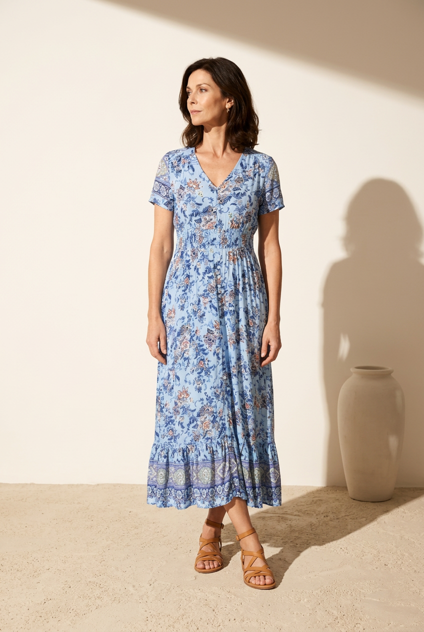 Nora | Florales Damen Sommerkleid mit V-Ausschnitt