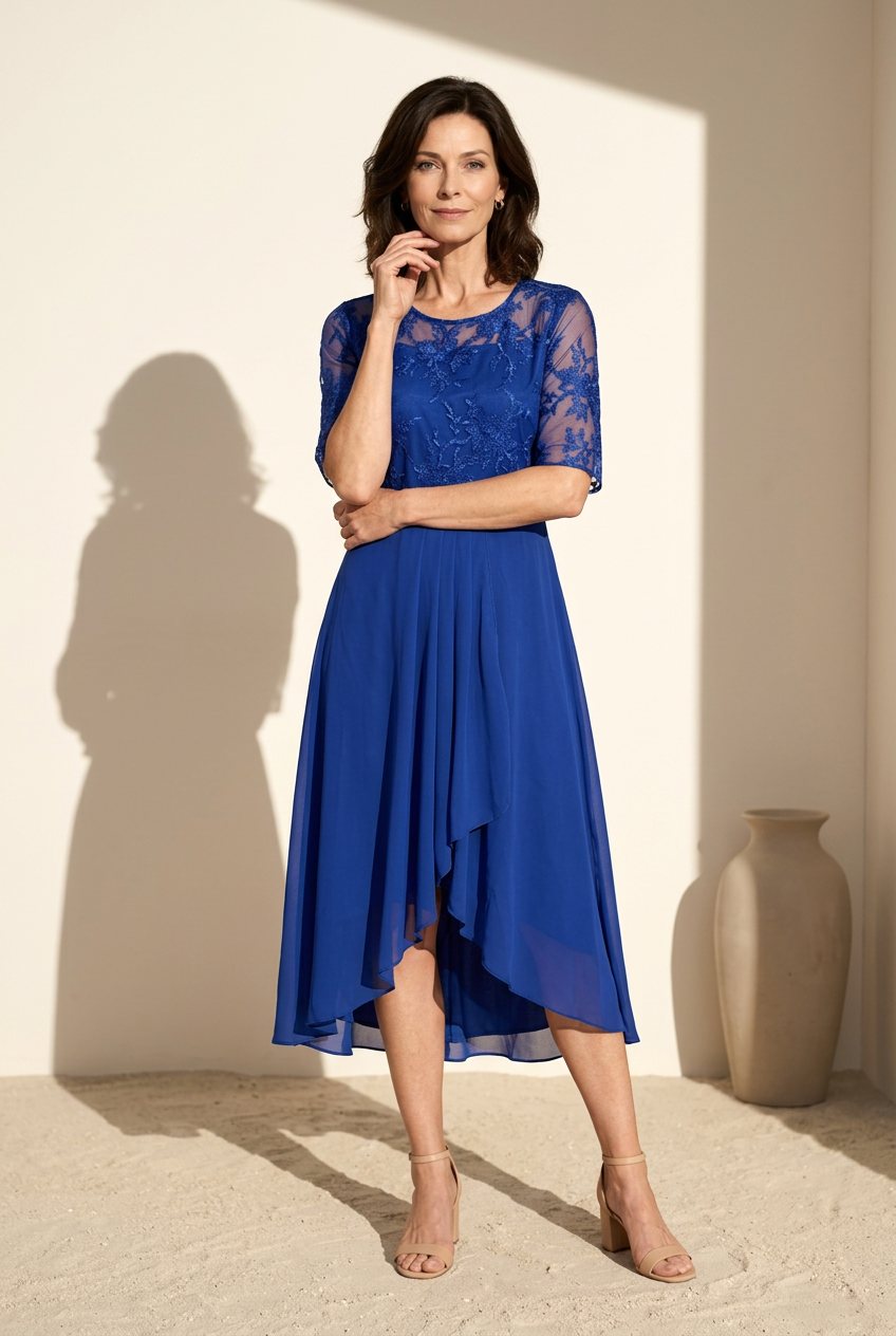 Celeste | elegantes Chiffonkleid mit Spitze