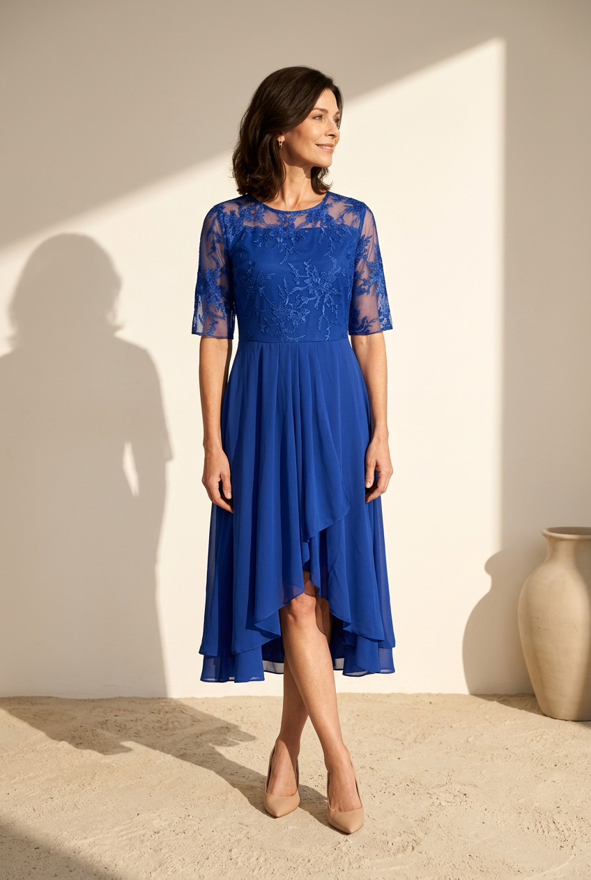 Celeste | elegantes Chiffonkleid mit Spitze
